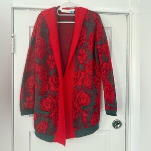 Anthro Maraschino Floral Sweater Coat NWOT Medium